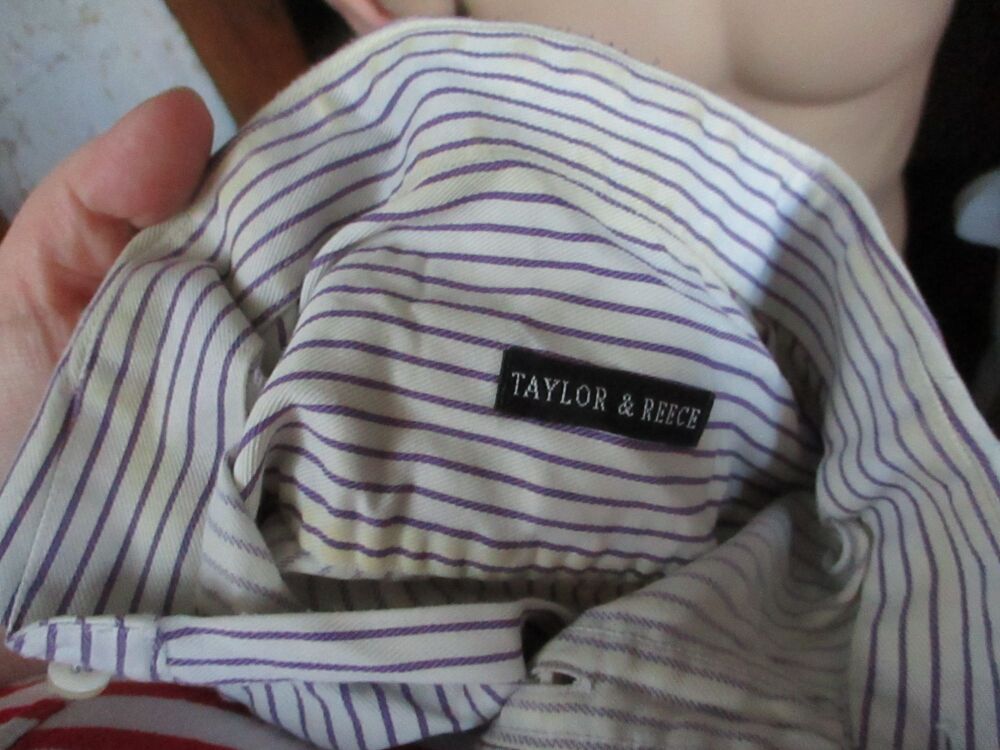 Taylor & Reece White & Purple Pin Stripe Short Sleeve Shirt - Size 16" Collar