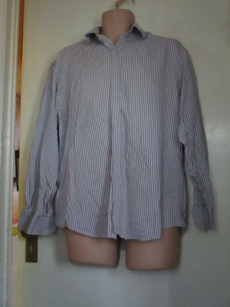Taylor & Reece White & Purple Pin Stripe Short Sleeve Shirt - Size 16