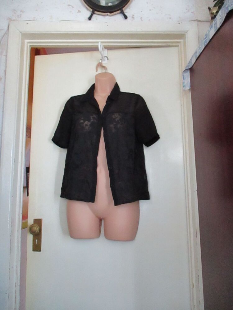 Atmosphere Black Short Sleeved See-Through Blouse - Size 8