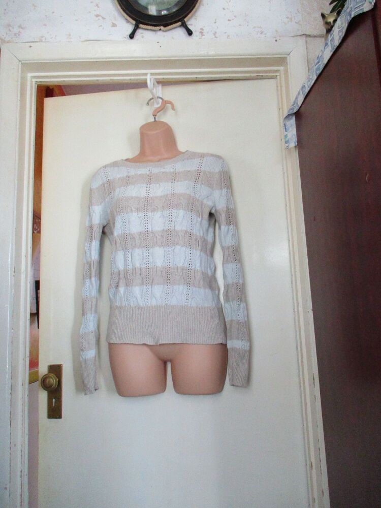 Believers in Aphorism Knitted Jumper Pullover Top - Beige & White - Size L