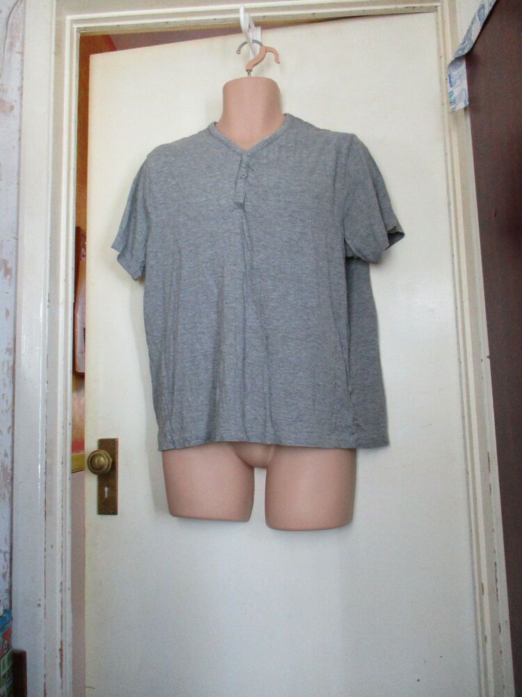 Easy by Matalan - Grey Button Detail T-Shirt Top - Size XL