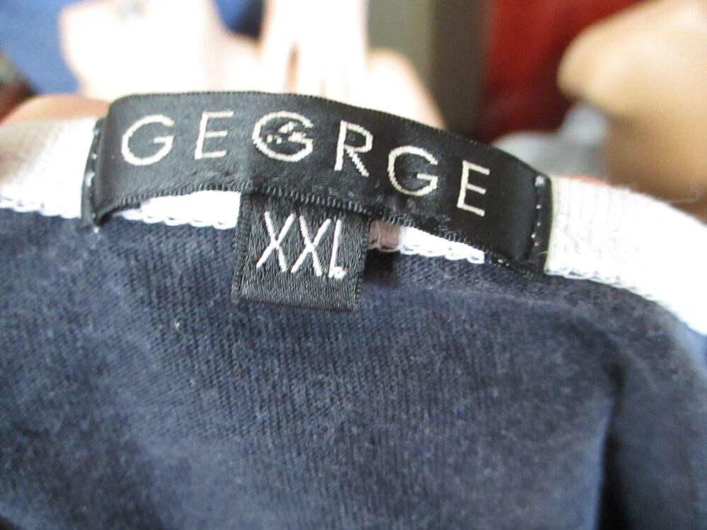 George - Dark Navy with White Trim Detail T-Shirt Top - Size XXL