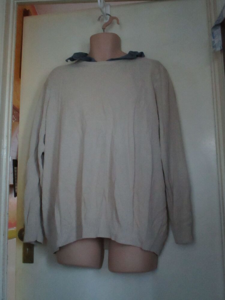 George Casual Outfitters - Beige Cream with Fake Blue Inner Shirt Collared Jumper - Size 2XL