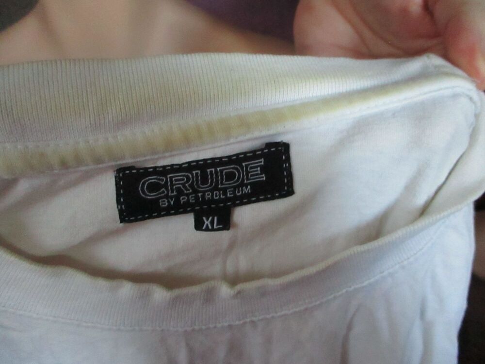 Crude by Petroleum - White T-Shirt with Monkey Slogan - Size XL - Slight staining