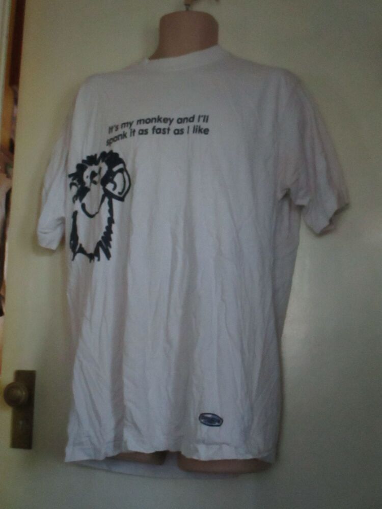 Crude by Petroleum - White T-Shirt with Monkey Slogan - Size XL - Slight staining