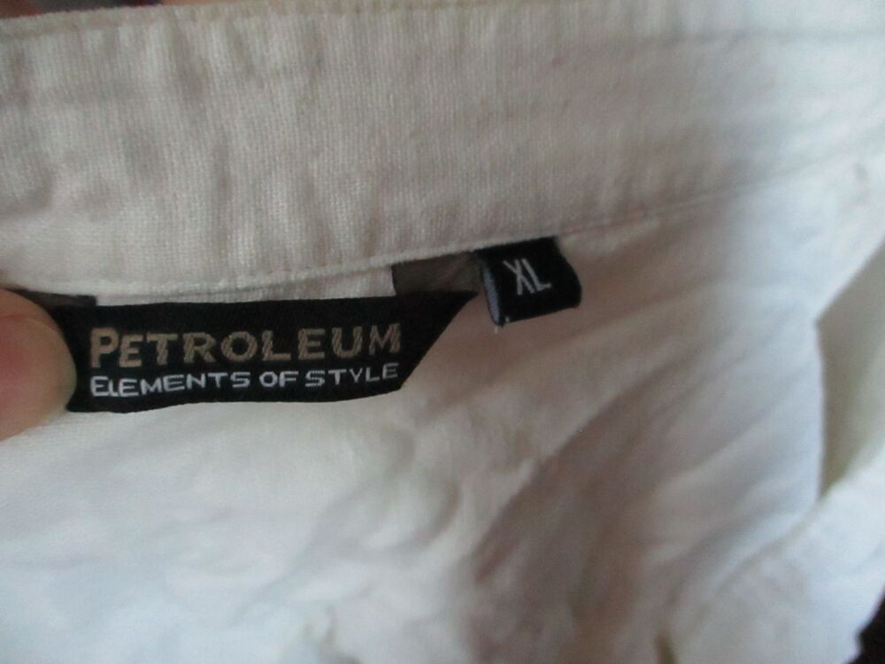Petroleum - White Long Sleeved  Overhead Vintage Look Shirt - Size XL