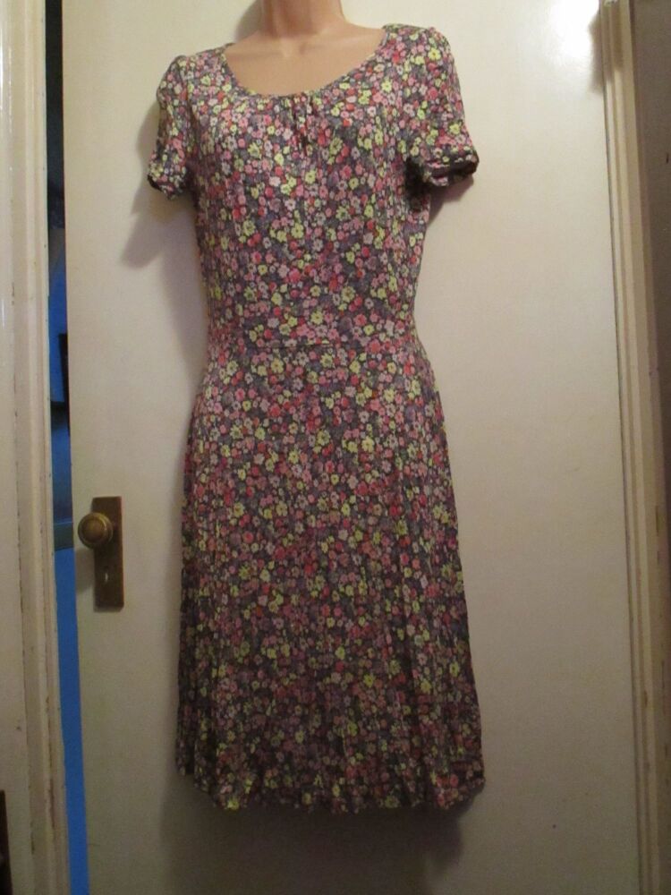 M&S Collection in Multi Brights Floral Design Summer Dress - Size 8