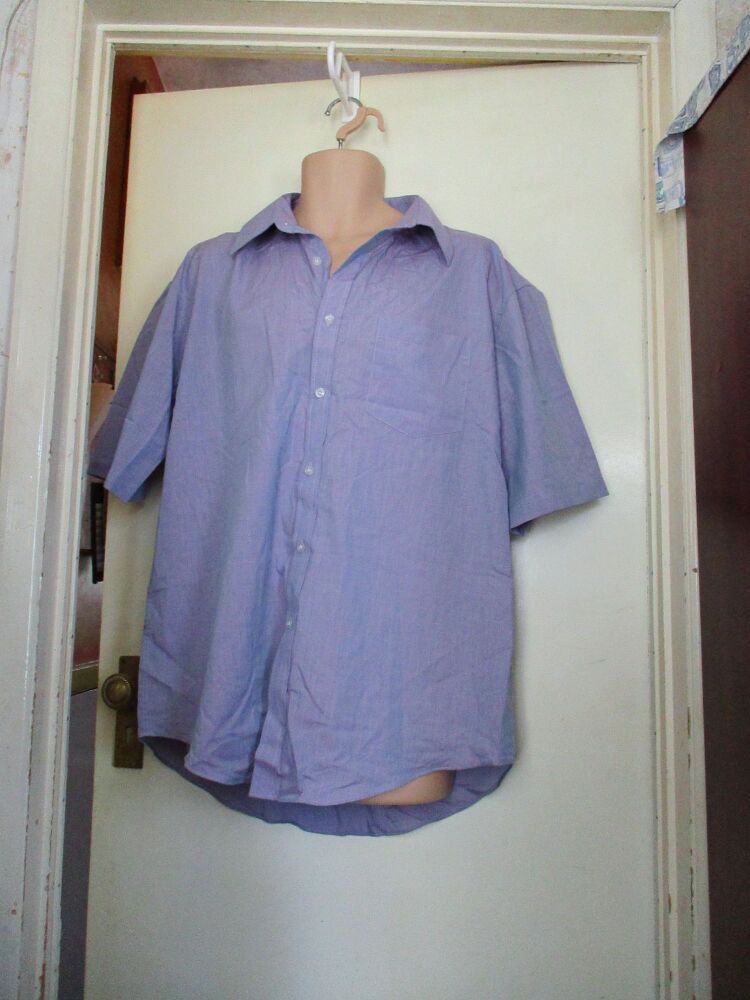 Florence & Fred for Men - Purple Pink Mottled Faint Chequered Short Sleeved Shirt - Size 17" Collar