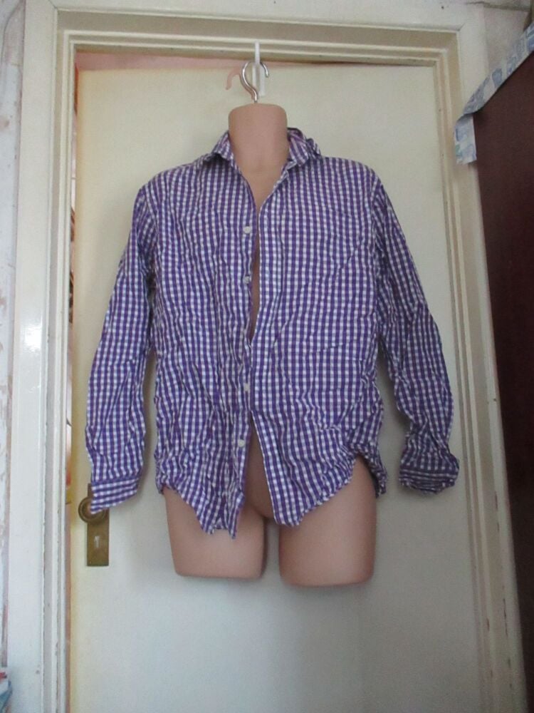 White & Purple Chequered Long Sleeved Shirt - Size & Brand Unknown