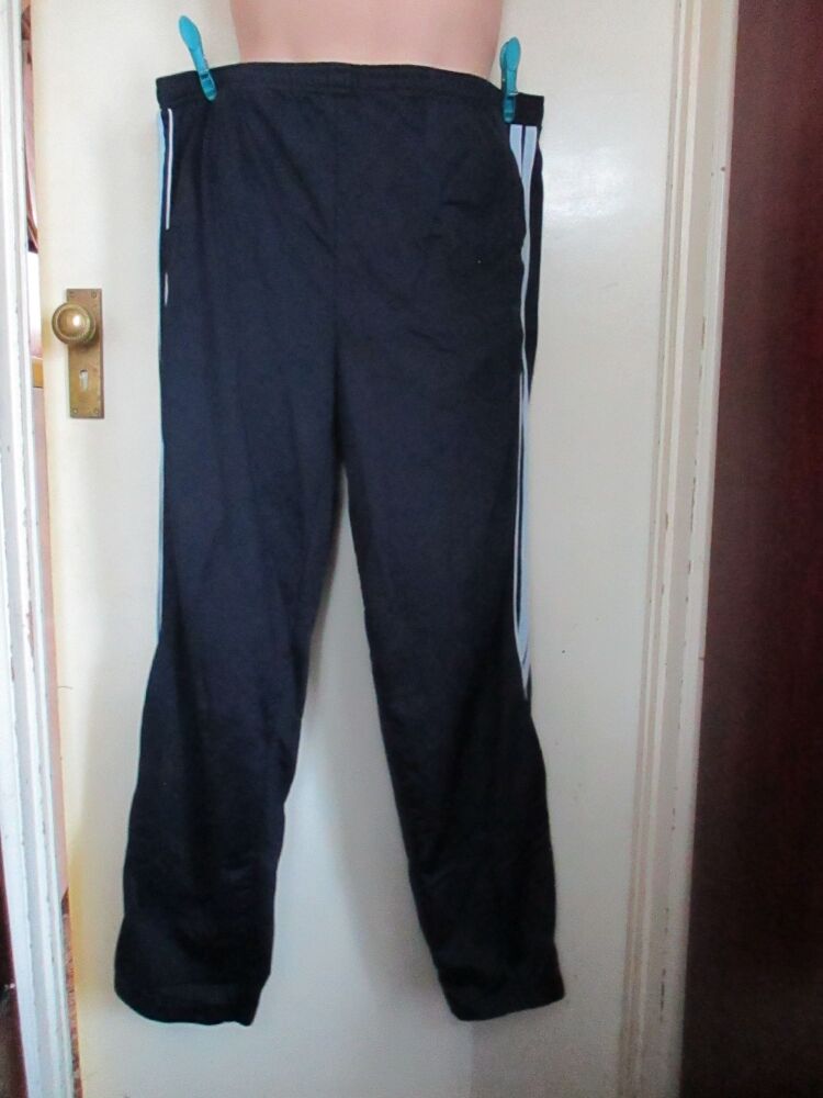 Navy Blue Sports Trousers with White Trim - Size & Brand Unknown