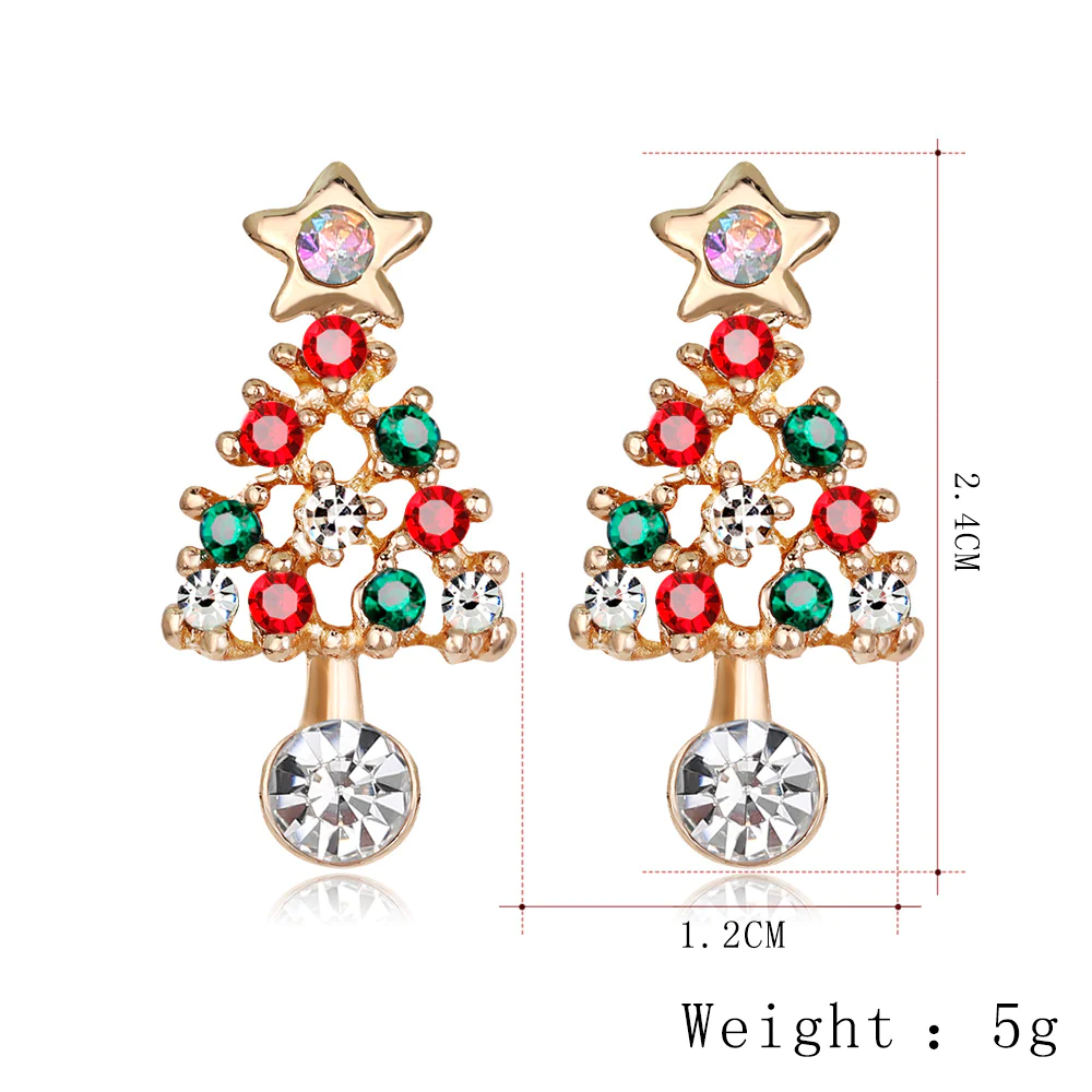 Funky Molly Christmas Tree Earrings with Red Green Clear Gems