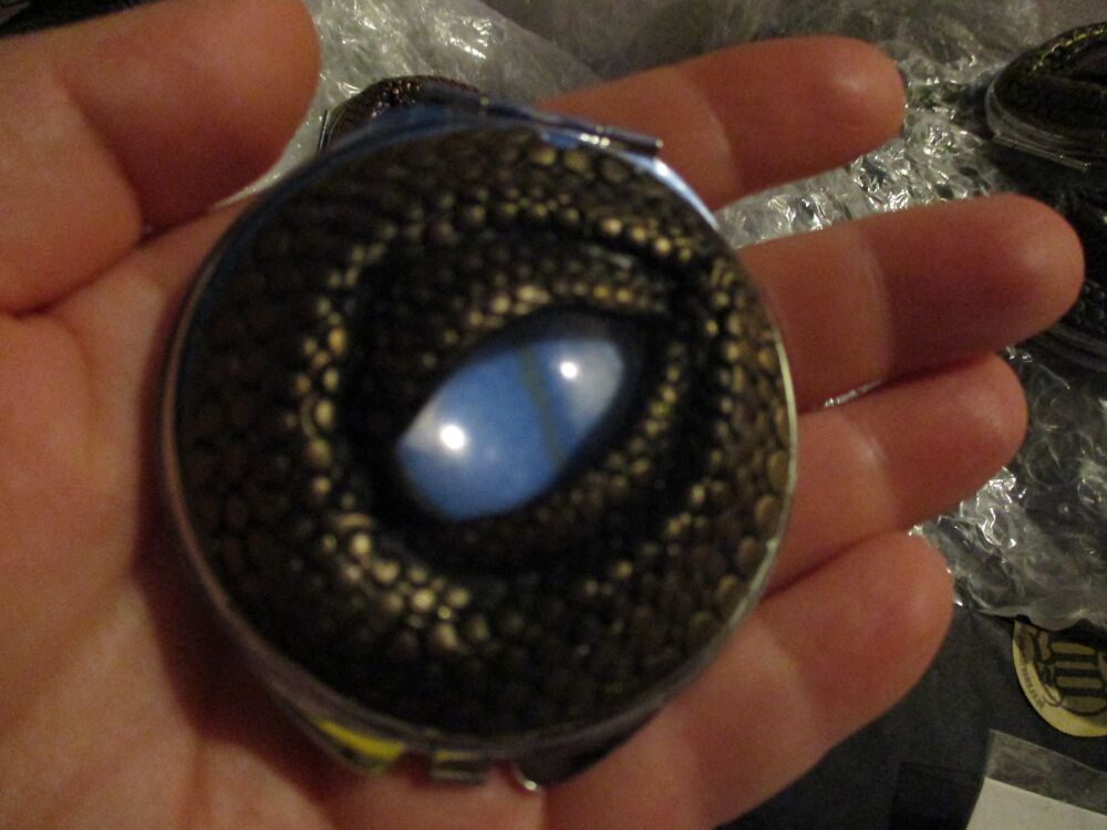 Gold Dusted Bronze Blue Iris - Dragon Eye Scale Design Ornamental Compact Mirror