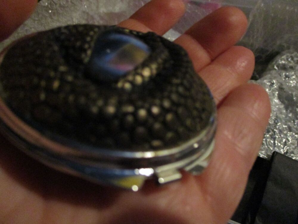Gold Dusted Bronze Blue Iris - Dragon Eye Scale Design Ornamental Compact Mirror (c)#3