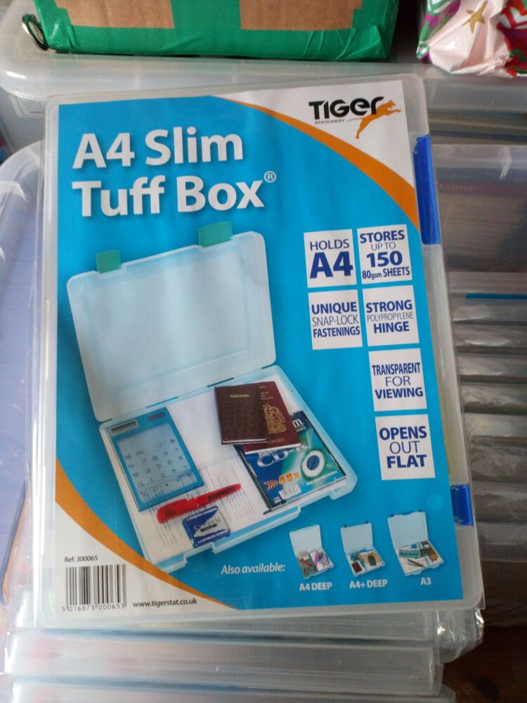 Clear with Blue Clips - Tiger Tuff Box Slim A4
