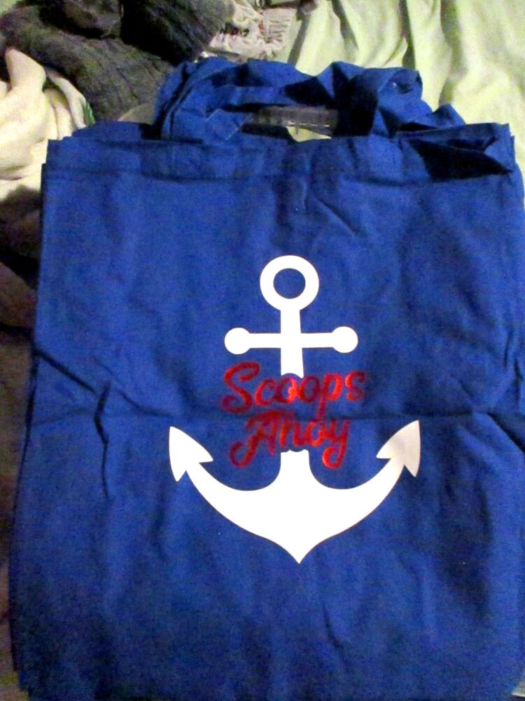 "Scoops Ahoy" - Stranger Things Quote - Navy Blue Large Cotton Tote Shopping Bag - Bag For Life