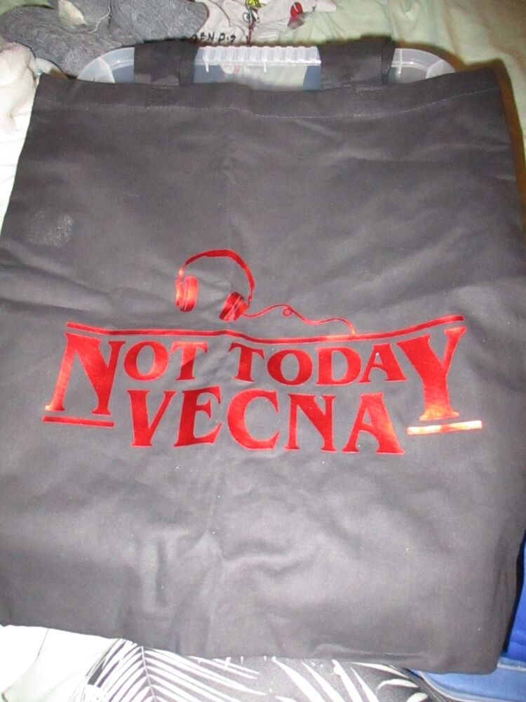 "Not Today Vecna" - Stranger Things Quote - Black Large Cotton Tote Shopping Bag - Bag For Life