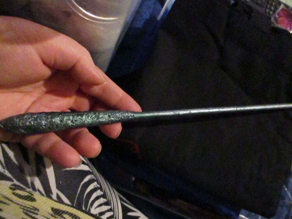 Green Silver & Black Fabric-Harden Wrapped Wooden Wand Decoration #1