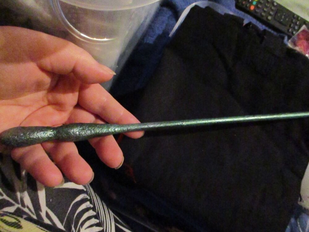 Green Silver & Black Fabric-Harden Wrapped Wooden Wand Decoration #2
