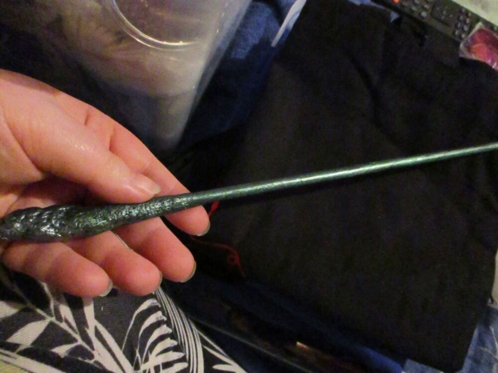 Green Silver & Black Fabric-Harden Wrapped Wooden Wand Decoration #3