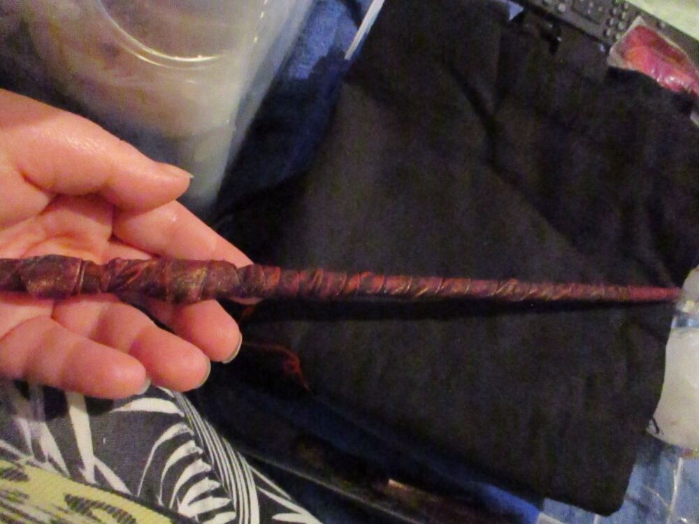 Burgundy Gold & Brown Fabric-Harden Wrapped Wooden Wand Decoration #4