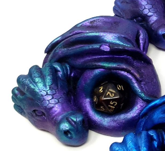 Blue Purple Dice Dragon Ornament Decoration (W/ brown Dice and small divot in wing)