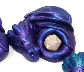 Purple with hints of Blue to tail and wings - Dice Dragon Ornament Decoration (W/ White Dice)