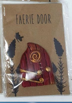 Rustic Burnished Red with Gold Swirl - Miniature Fairy Elf Door Ornament - Resin