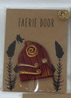 Rustic Burnished Red with Gold Swirl - Miniature Fairy Elf Door Ornament - Resin