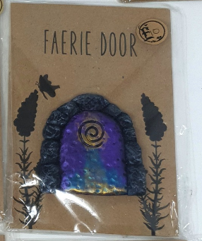 Cobblestone surround - Iridescent Purple Blue with Gold Swirl - Miniature Fairy Elf Door Ornament - Resin