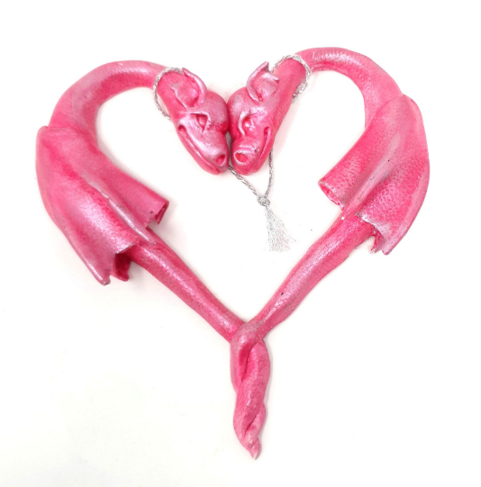 18cm Pink Heart Dragon Pair Ornament Decoration