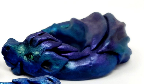 Large Iridescent Purple Blue Laying Dragon Ornament Decoration (W/ green eyes)