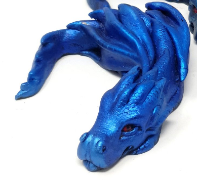 Medium Blue Laying Dragon Ornament Decoration (W/ red eyes)