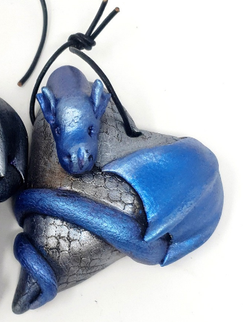 Blue Dragon Wrapped Around Grey Heart -  Ornament Decoration