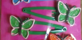 Pair of Green Butterfly Novelty Resin & Metal Hair Grips Clips Slides