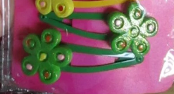 Pair of Green Flower Novelty Resin & Metal Hair Grips Clips Slides