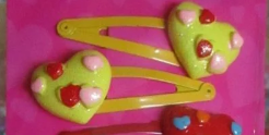 Pair of Yellow Heart Novelty Resin & Metal Hair Grips Clips Slides