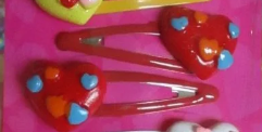 Pair of Red Heart Novelty Resin & Metal Hair Grips Clips Slides