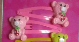 Pair of Pink Bear Novelty Resin & Metal Hair Grips Clips Slides