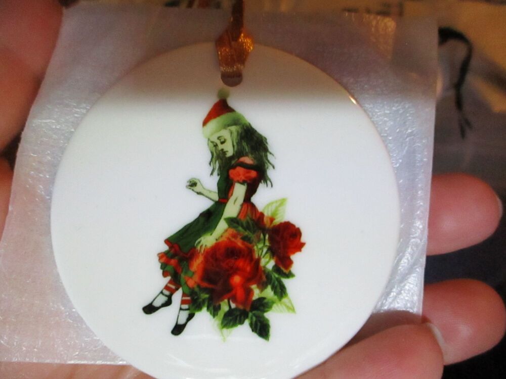Alice In Wonderland / Red Dress Nymph - Ceramic Printed Ornament Decoration