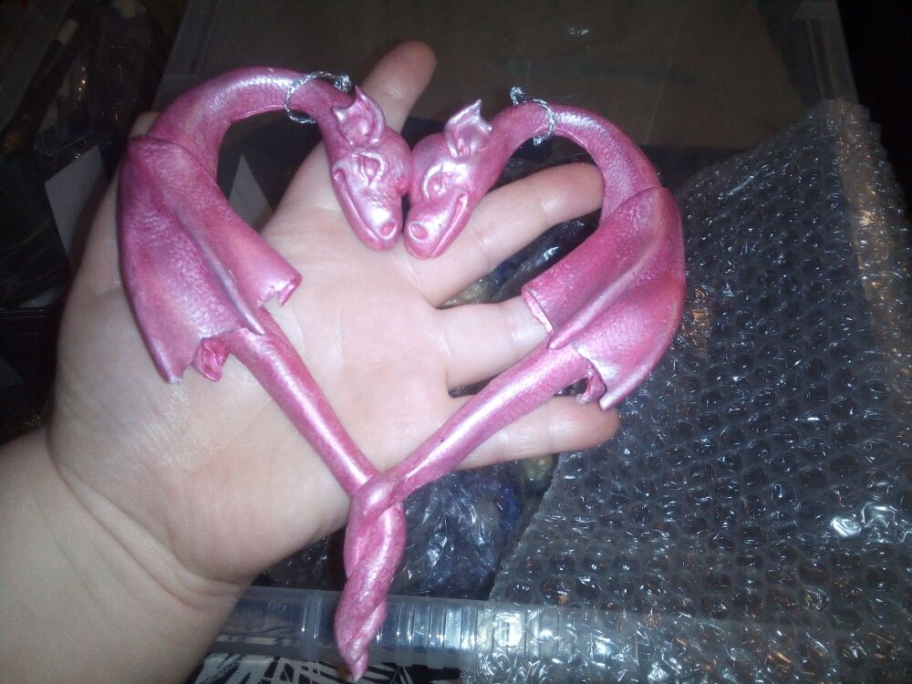 18cm Pink Heart Dragon Pair Ornament Decoration