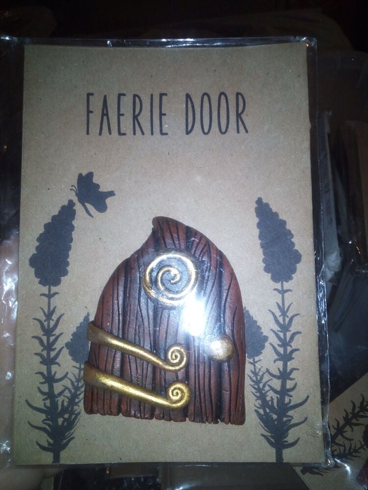 Rustic Brown with Gold Swirl - Miniature Fairy Elf Door Ornament - Resin