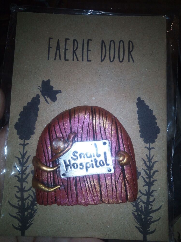 Snail Hospital - Burnished Red with Gold Swirl - Miniature Fairy Elf Door O