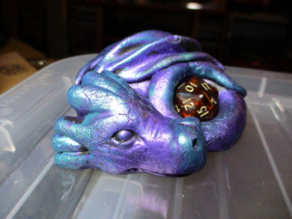 Blue Purple Dice Dragon Ornament Decoration (W/ brown Dice and small divot in wing)