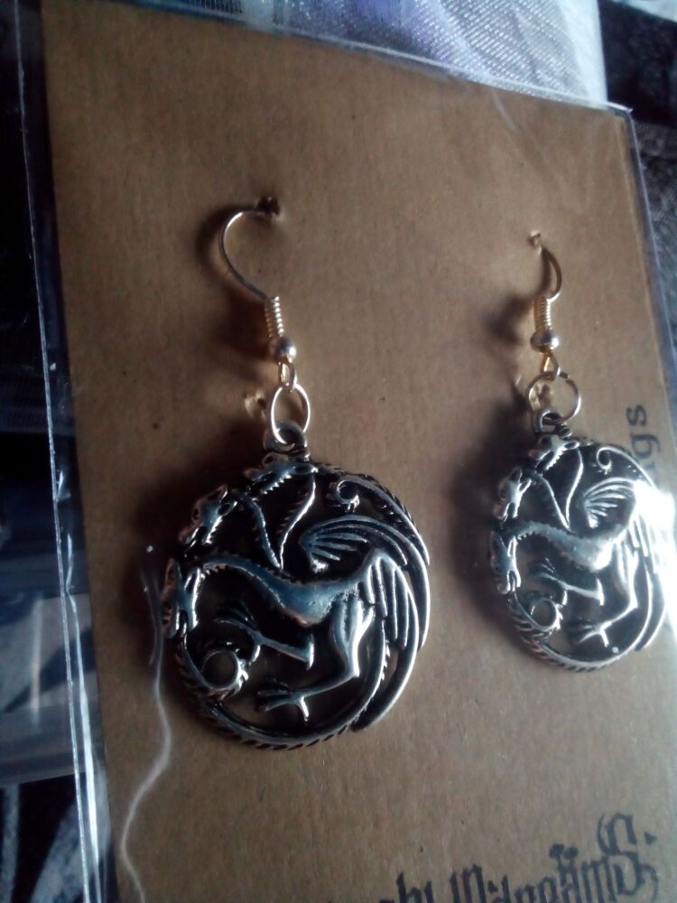 Goblin Dreams - Silver tone Circled Dragon Styled Earrings