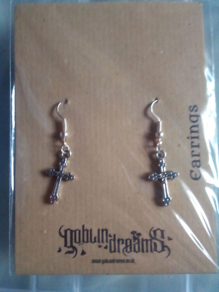 Goblin Dreams - Silver tone Detailed Crosses Styled Earrings