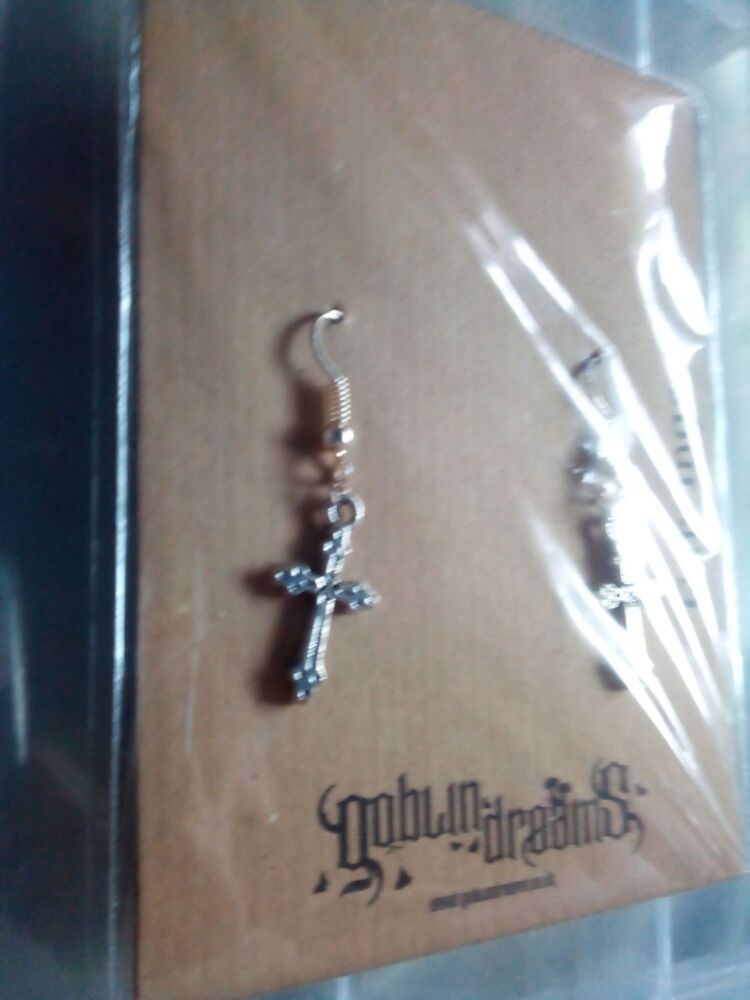 Goblin Dreams - Silver tone Detailed Crosses Styled Earrings
