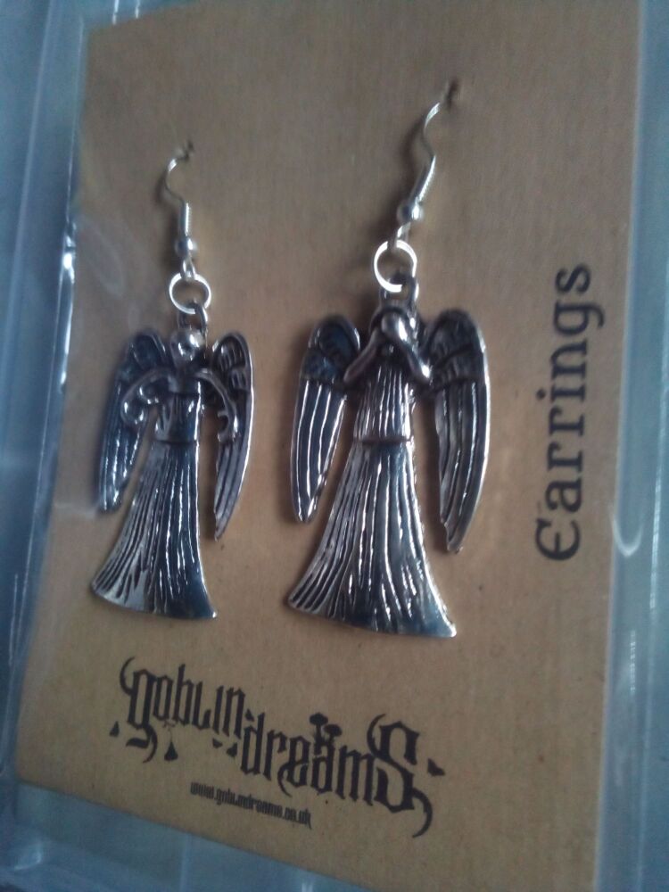 Goblin Dreams - Silver tone Weeping Angel Dr Who Mismatch Styled Earrings