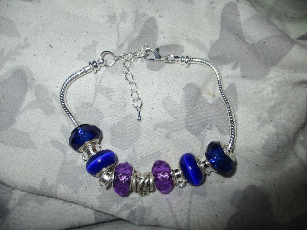 Deep Blue Sea Selection Beads Charm Bracelet with adjustable chain and 5 Charm spaces