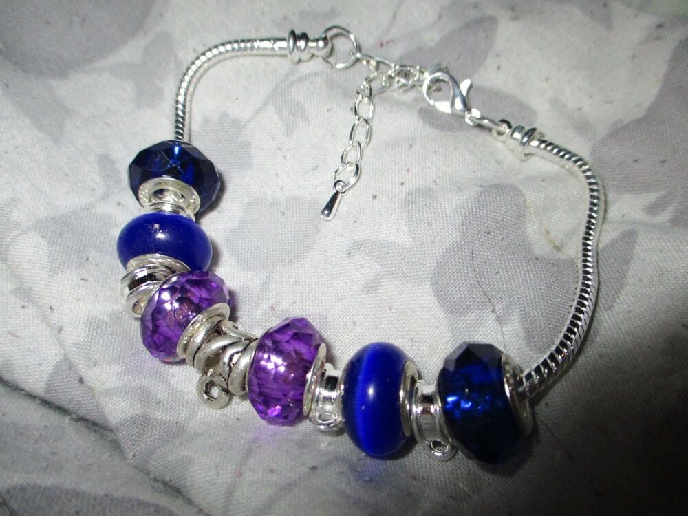 Deep Blue Sea Selection Beads Charm Bracelet with adjustable chain and 5 Charm spaces