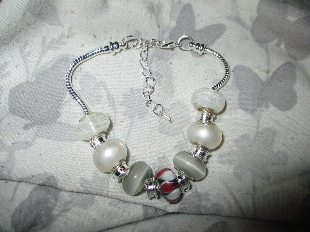 Swirling Clouds Selection Beads Charm Bracelet with adjustable chain and 6 